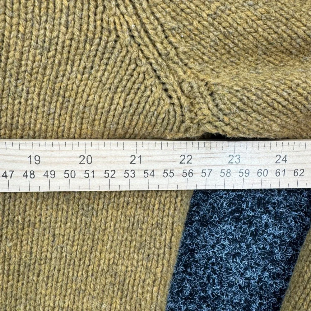 Lands End Canvas 1963 Mens Large Lambswool Shawl Collar Sweater Gold Ochre Knit